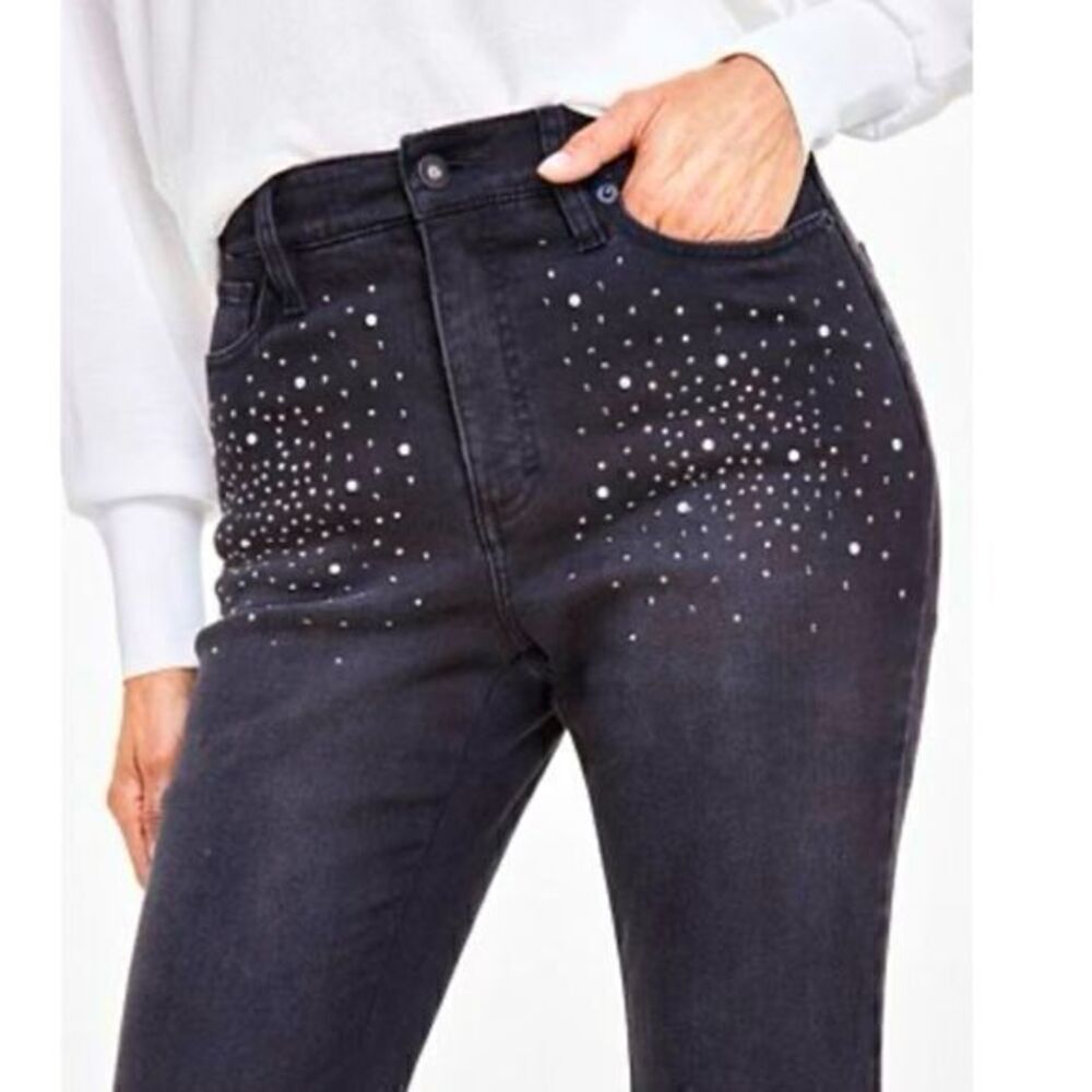 Black High Rise Stone Studded Skinny Jeans 25